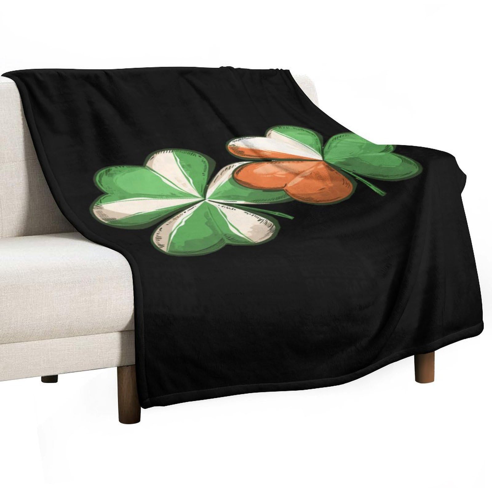Cgsbngha Style Irish Flag Shamrock Flannel Fleece Blanket Lightweight Soft Throw Blankets For Sofa Couch Bed Chair