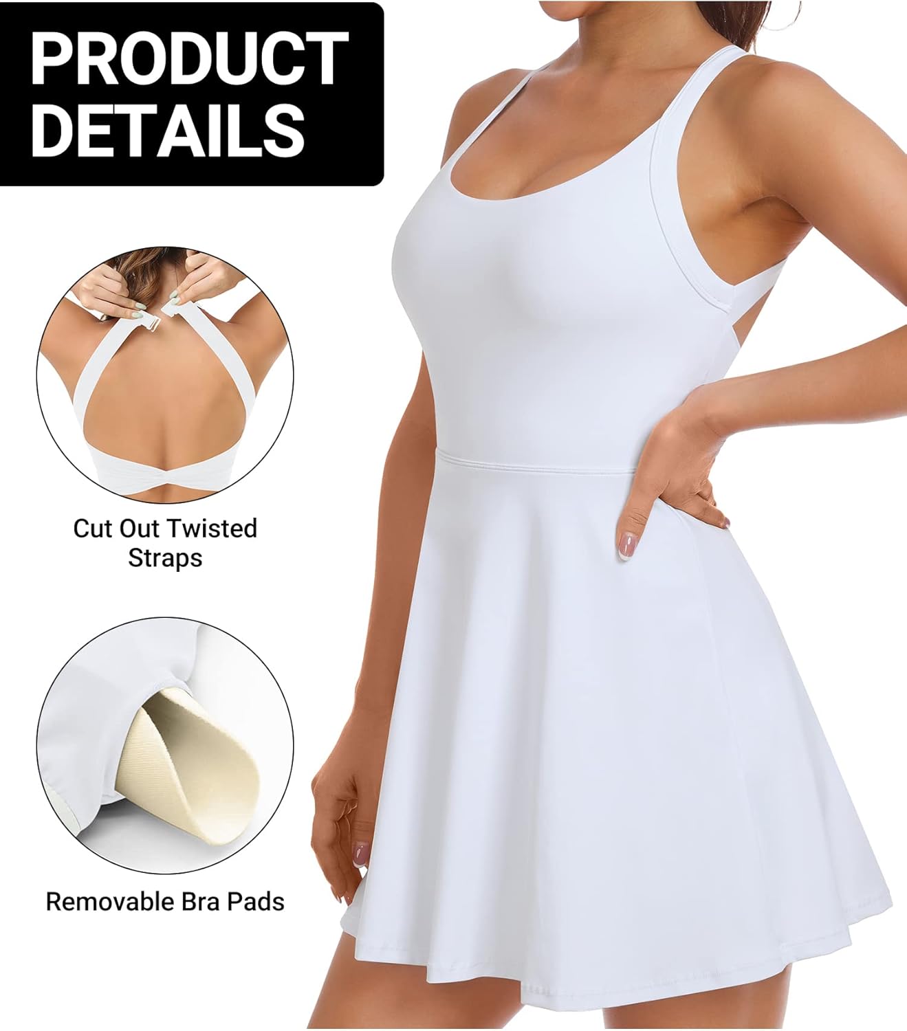 女性用テニスゴルフドレス ショーツとブラ付き 運動用アスレチックアクティブウェア