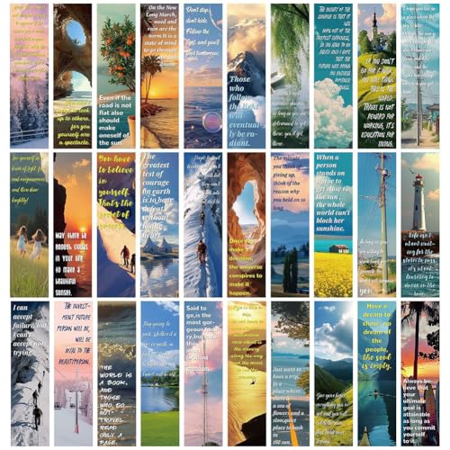 30Pcs Motivational Landscape Bookmarks Inspirational Page-Markers with Uplifting Quotes for