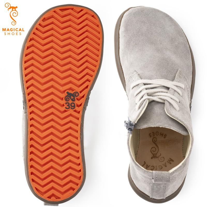 Magical Shoes Chukka Boots minimalistyczne buty dla kobiet i mężczyzn, sznurowane buty, chukka buty za kostkę, skórzane buty z zamkiem błyskawicznym, Barefoot