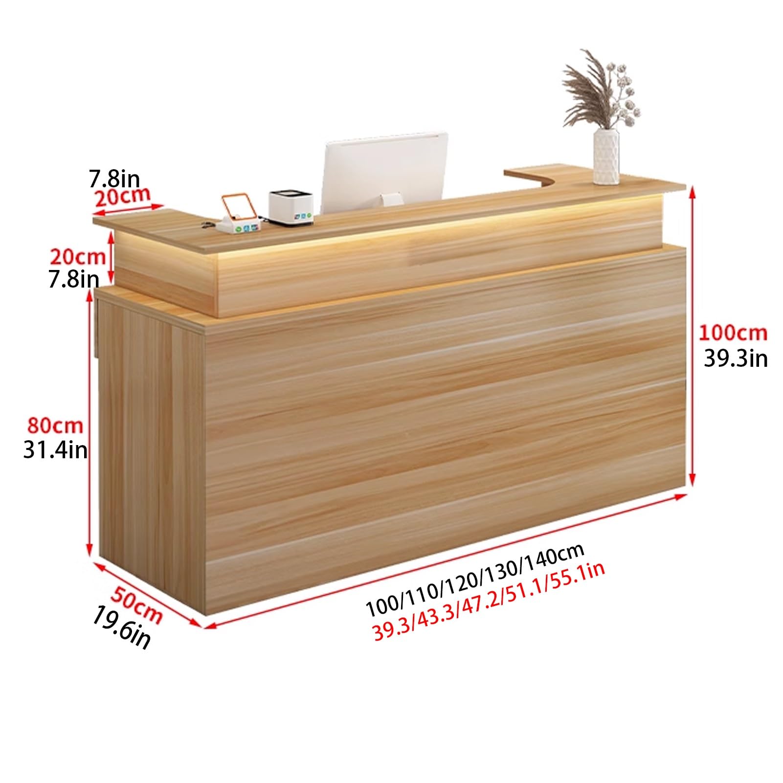 Empfangstheke, Büro-Rezeption, Rezeptionstresen Mit Abschließbaren Schubladen, Kassentisch for Den Einzelhandel In Der Lobby, Stehender Computer-Rezeptionstresen Aus Holz(Brown,39.3inchx100cm)