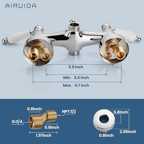 Miniatura 5 de Airuida Grifo de baño cromado pulido para bañera, mezclador, llenador, grifo de ducha de montaje en pared con pulverizador de ducha de mano en forma
