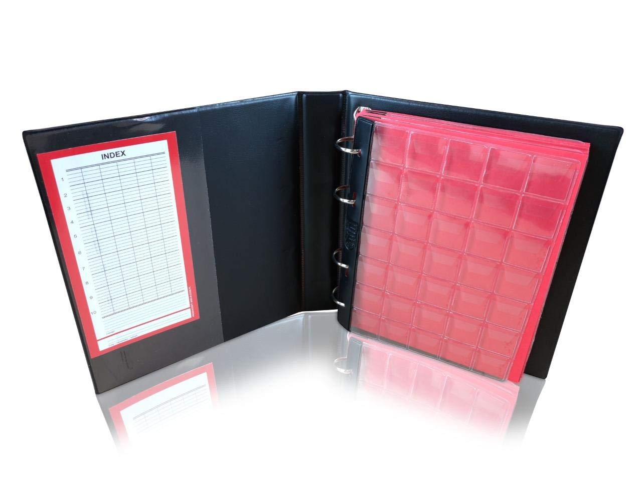 Divisori Carta Nera Rossa Album Monete SCHULZ - 221 Posti Con Divisori Neri O Rossi Custodia Monete Sicura - Foto 10