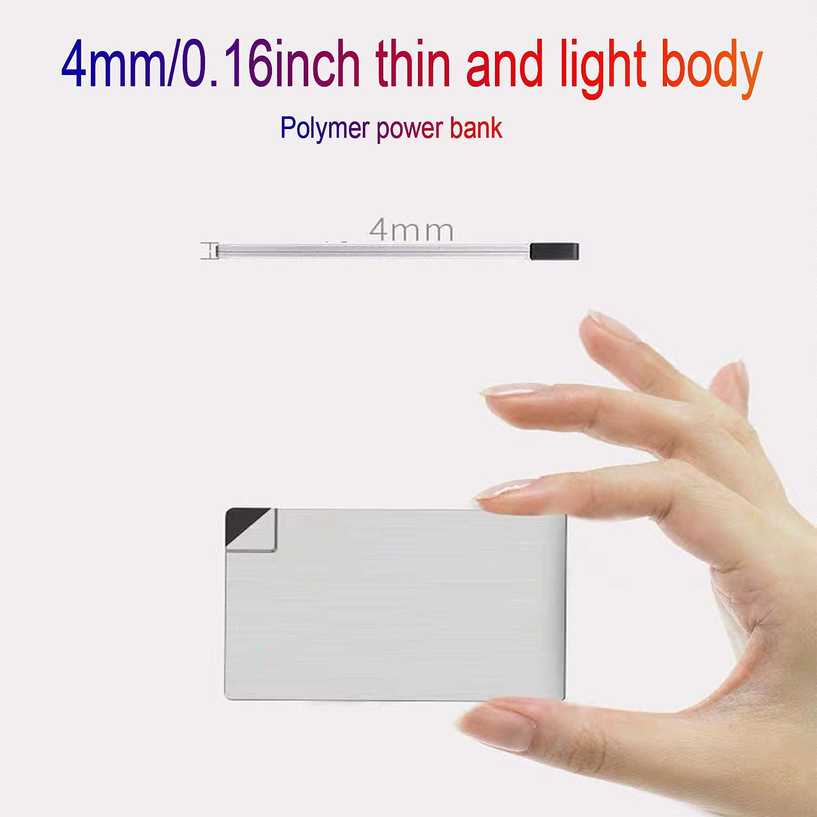 Powerbank Powerbank Ultracienka przenośna ładowarka do telefonu Wbudowany kabel Bateria zapasowa 2 wyjścia z 4 wskaźnikami LED do smartfonów, tabletów i urządzeń elektronicznych USB, czarny, typ C