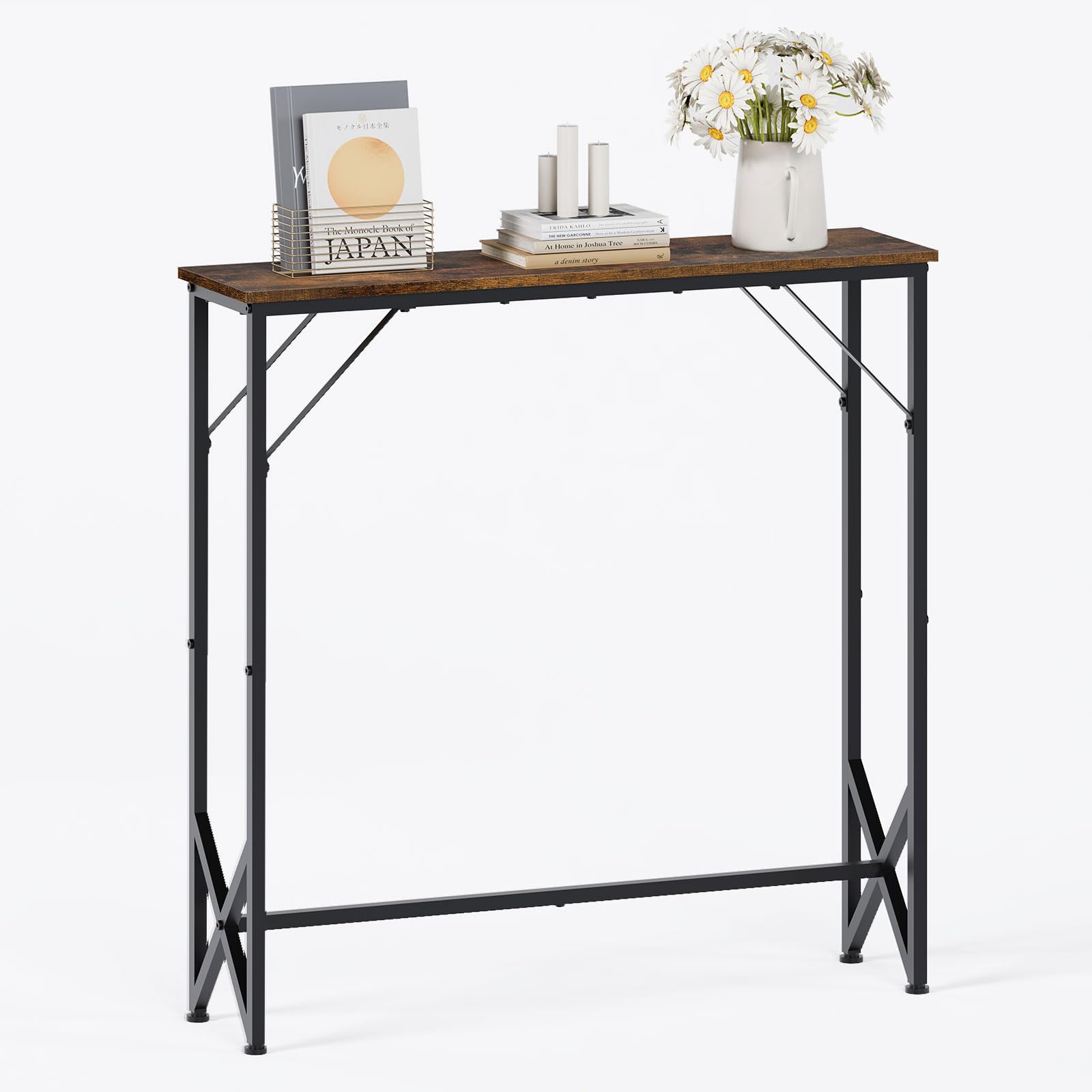 Meltrck Mesa Consola con estabilización Triangular, Mesa Auxiliar Vintage para Entrada, salón, Mesa Estrecha para sofá, Ahorra Espacio, 80 x 20 x 80 cm