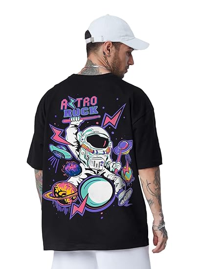 The Souled Store| TSS Originals: Astro Rock Mens and Boys T-Shirts|Half Sleeve|Oversized fit Graphic Printed|100% Cotton Black Color Men Oversized T-Shirts