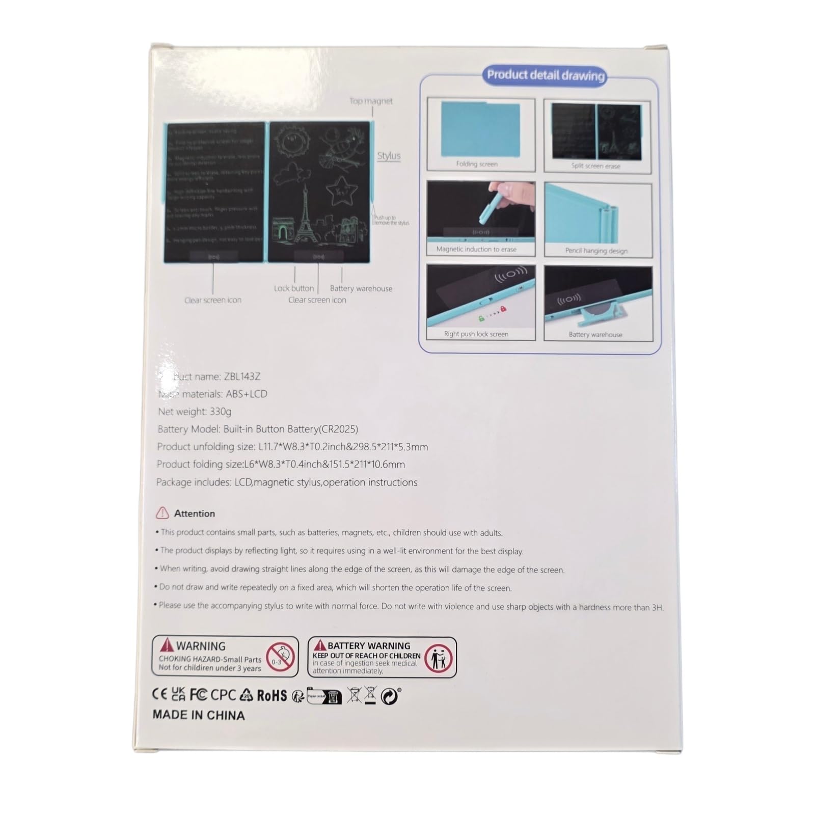 EMEBAY Tablet do pisania 14,3" składany ekran LCD, ultracienki cyfrowy notatnik dla dzieci i dorosłych, wymazywalny notatnik do tabletu, pisania, rysowania, zostaw wiadomość