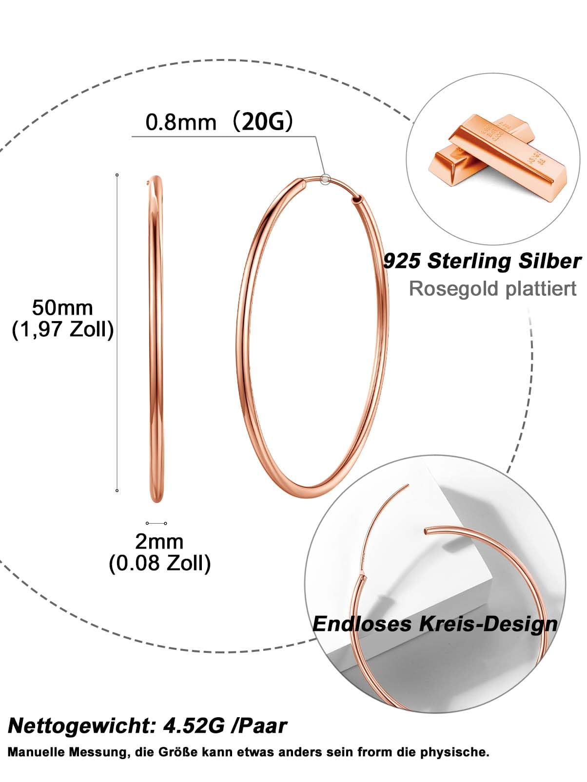 Silvora Creolen Silber 925 Damen Ohrringe Gold Silber Rosegold Schwarz | Hoop Earrings 20/30/50/70mm Durchmesser, Antiallergisch 925 Silber Ohrringe Creolen Modeschmuck für Damen Herren