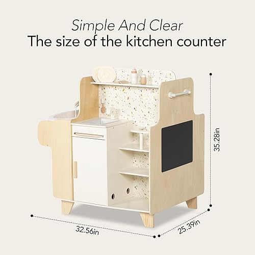 Miniatura 6 de Juego de cocina para niños, juego de cocina de madera con nuevas características modernas, juguete de cocina pequeño regalo para niñas y niños