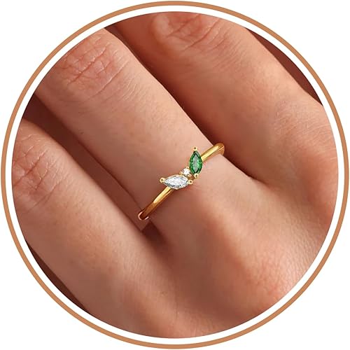 Christmas Gifts for Women Stocking Stuffers Birthstone Rings for Women Gold Rings for Women Non Tarnish with Birthstone 21st Birthday Gifts for Her Daughter Sister Christmas Jewelry