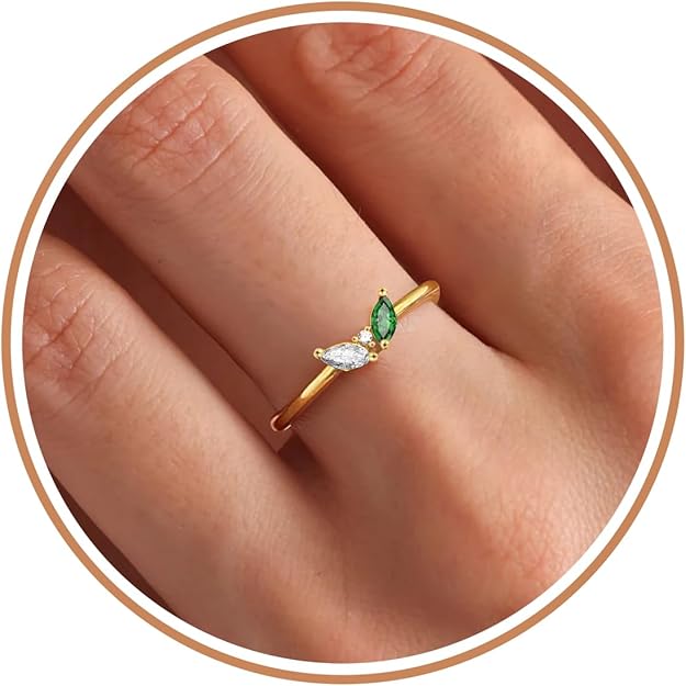 Christmas Gifts for Women Stocking Stuffers Birthstone Rings for Women Gold Rings for Women Non Tarnish with Birthstone 21st Birthday Gifts for Her Daughter Sister Christmas Jewelry