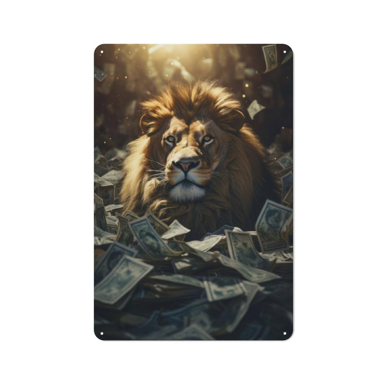 Junmoney Money Lion Rich Dollars Nostalgic Decorative Tin Sign 30X20cm, Vintage Wall Decor For Lounge, Study, Pub Or Wall Gallery