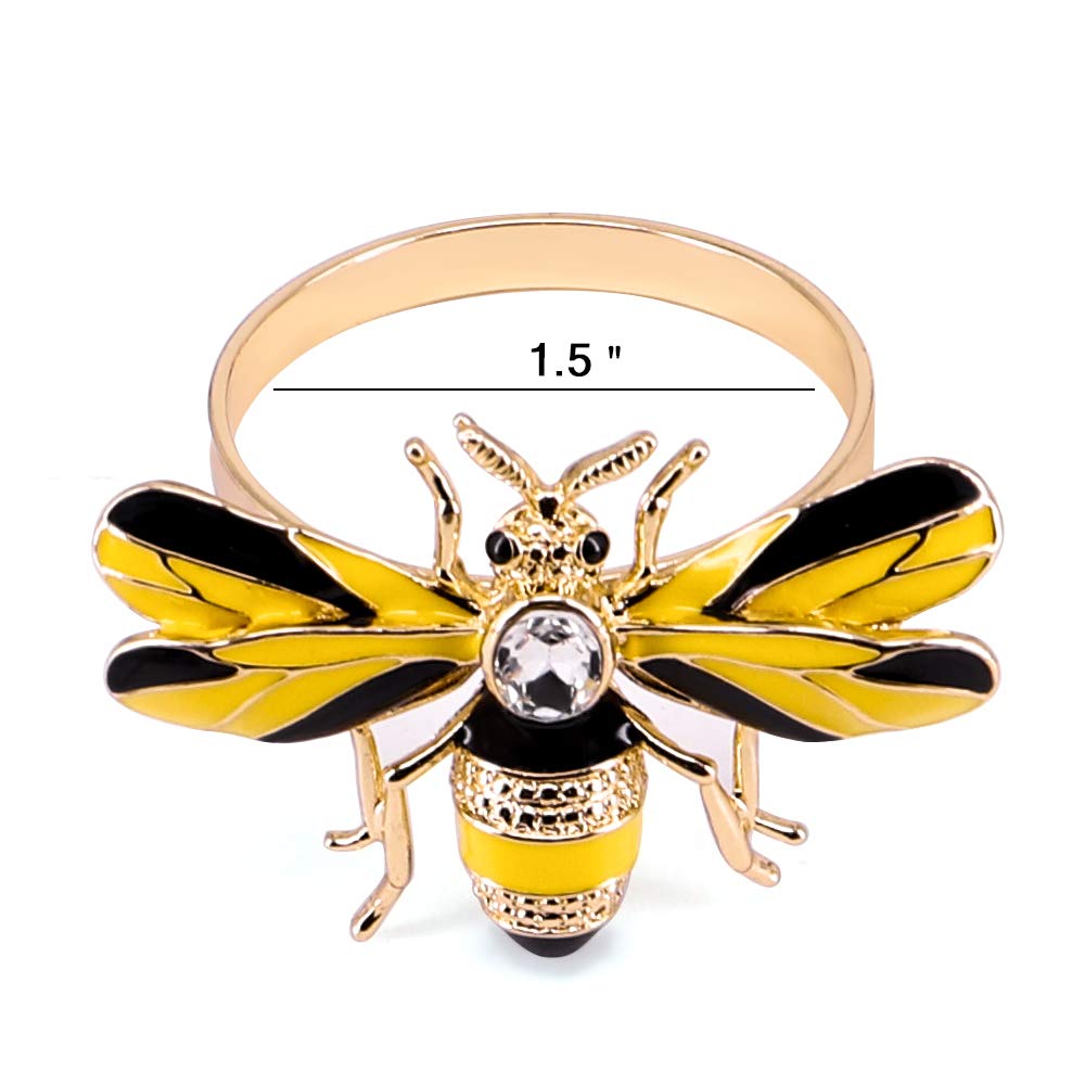 QTKJ Set of 6 Home Metal Napkin Rings Cute Crystal Bee Napkin Buckles Holder for Wedding,Parties, Dinners, Christmas, Holidays Decor