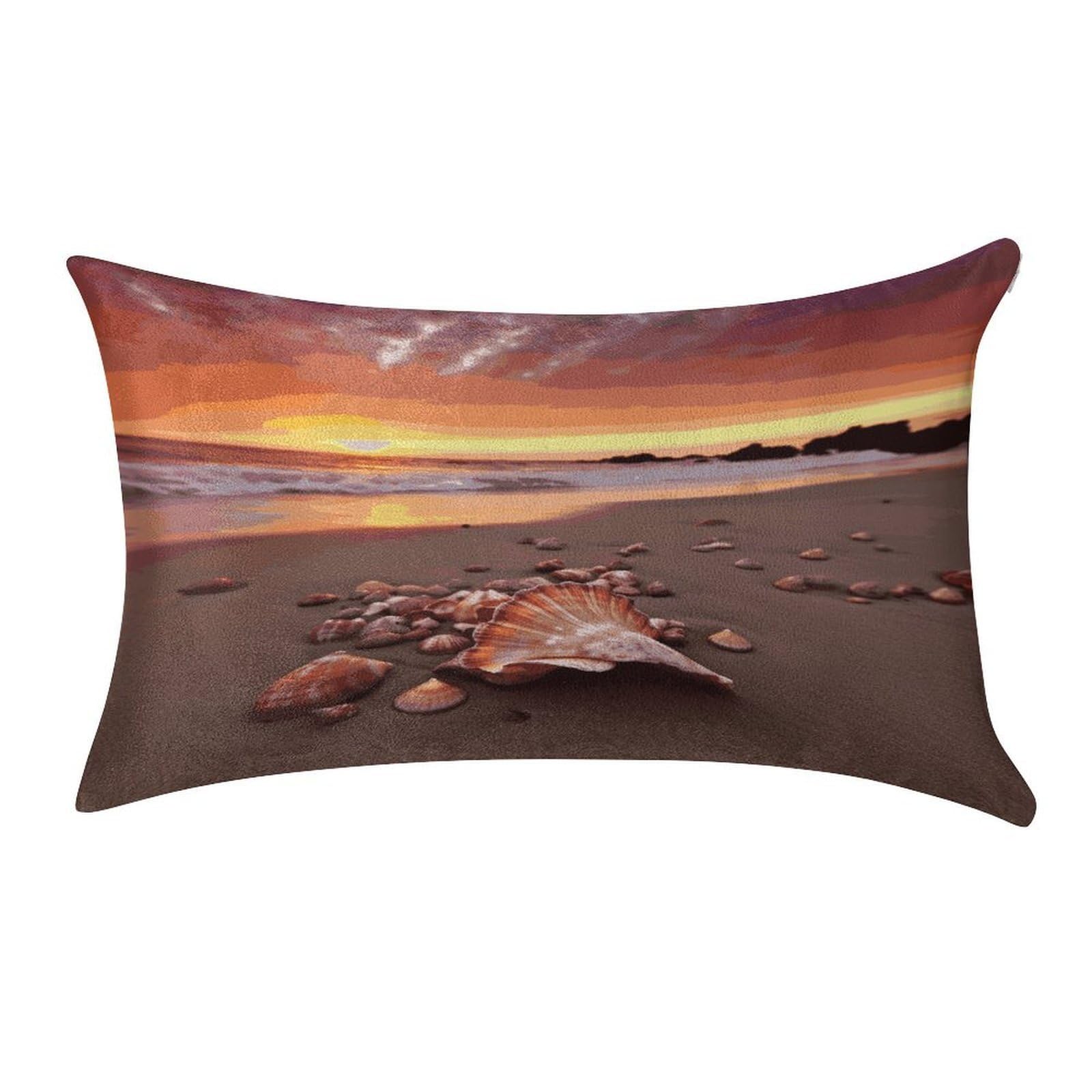 FekiLoot Shell Beach Sunset Pillow Covers Luxury Velvet Oblong Pillowcases Rectangular Throw Pillows Case Decorative Velvet Cushion Covers Ultra Soft Lumbar Pillow Shells 12 X 20 in
