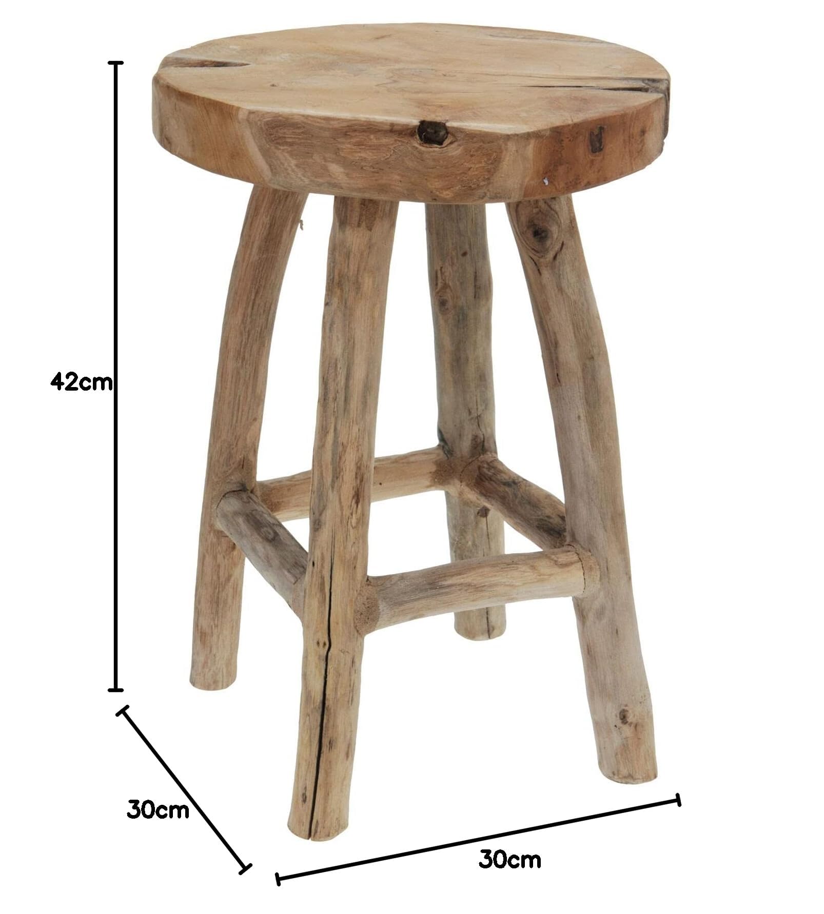 Spetebo Taburete de madera de teca maciza, 42 cm, estable para flores o invitados