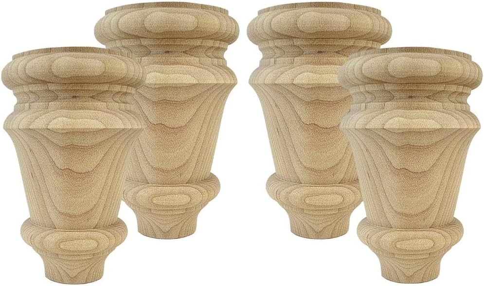 Baymont Bun Foot - 4 1/2 Tall x 2 7/8 Wide - Unfinished Wooden Furniture Feet for Beds, Sofas, Dressers, and Kitchen Cabinets (Hard Maple) (Set of 4)