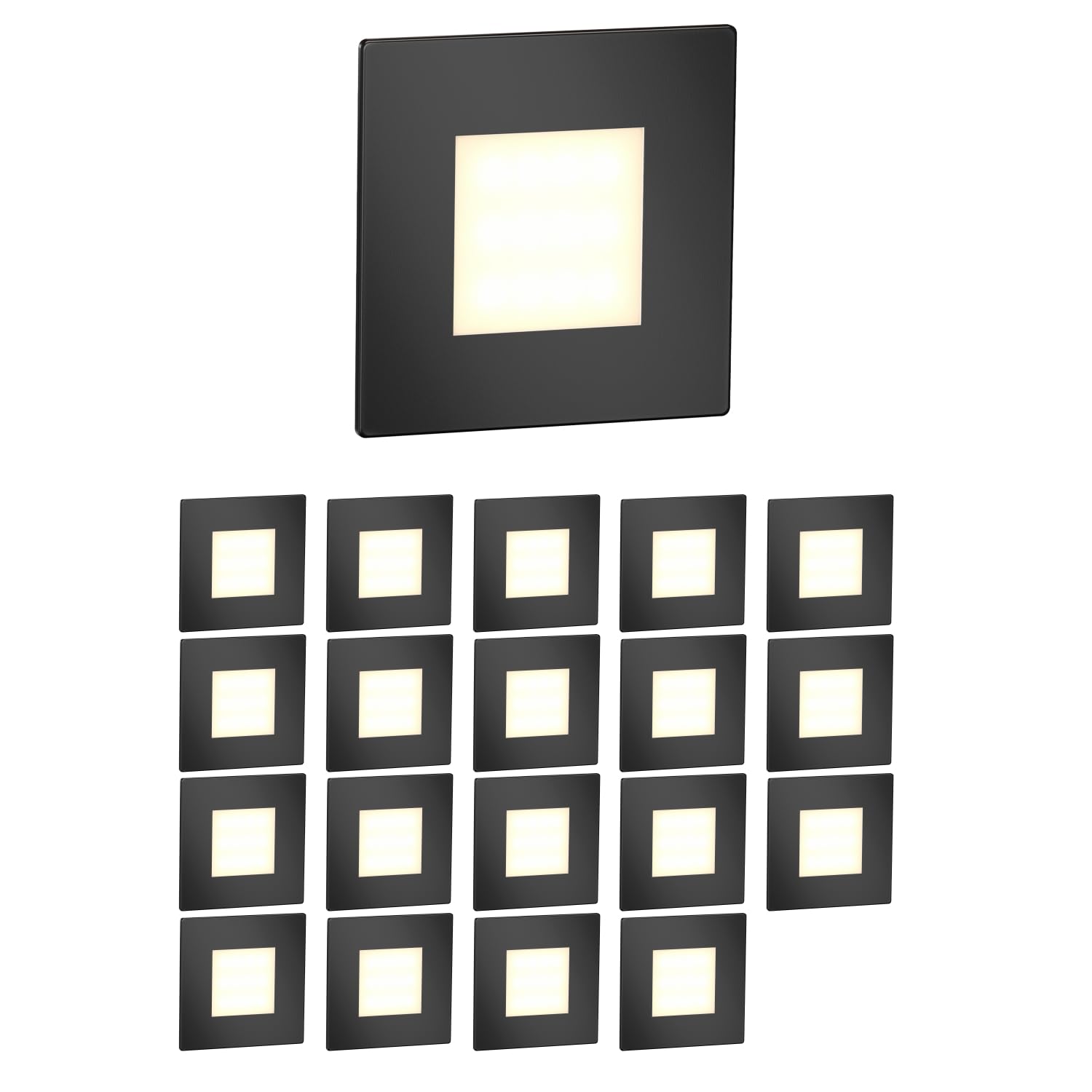 ledscom.de 20 LED Staircase Light/recessed wall Light FEX for Indoors and Outdoors, Angular, Black, 85 x 85mm, Warm White ā image 1