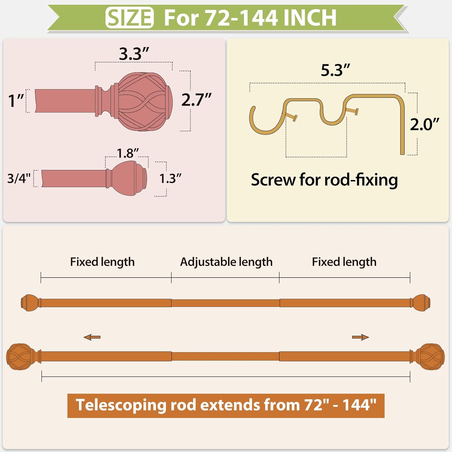 KAMANINA 1 Inch Double Curtain Rods 72 to 144 Inches (6-12 Feet) Window Telescoping Drapery Rod, Netted Texture Finials, Antique Bronze : Home & Kitchen