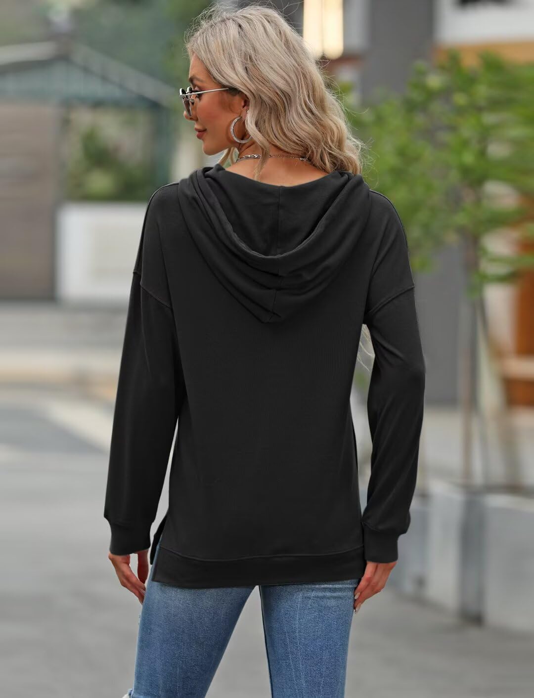 Women Sunflower Graphic Hoodies Long Sleeve Pullover Drawstring Sweatshirt Loose Fit Tunic Tops - Image 5
