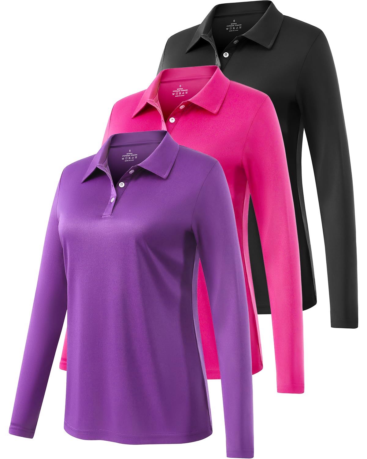 Ullnoy Lightweight Golf Shirts for Women Moisture Wicking Long Sleeve Polo Shirt Women Quick Dry Activewear Golf Tops Pack