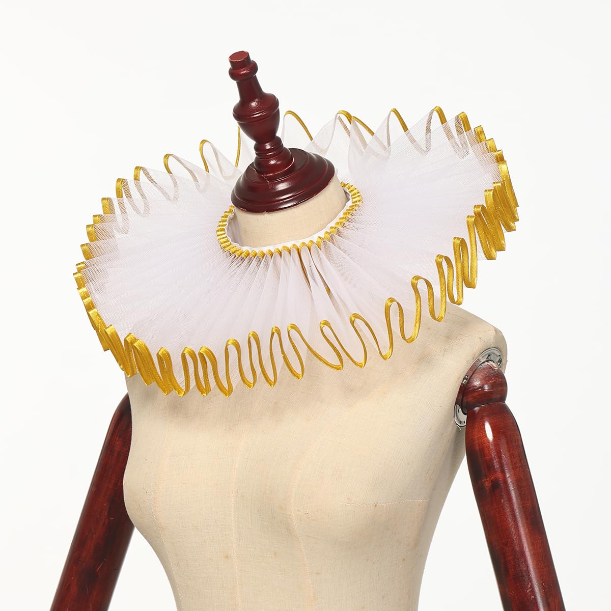 BPURB Renaissance Elisabethan Ruff Collar Neck Ruffle Collar Clown Collars, White-Gold-1, One Size, Style C-White-Gold-1 - Image 4