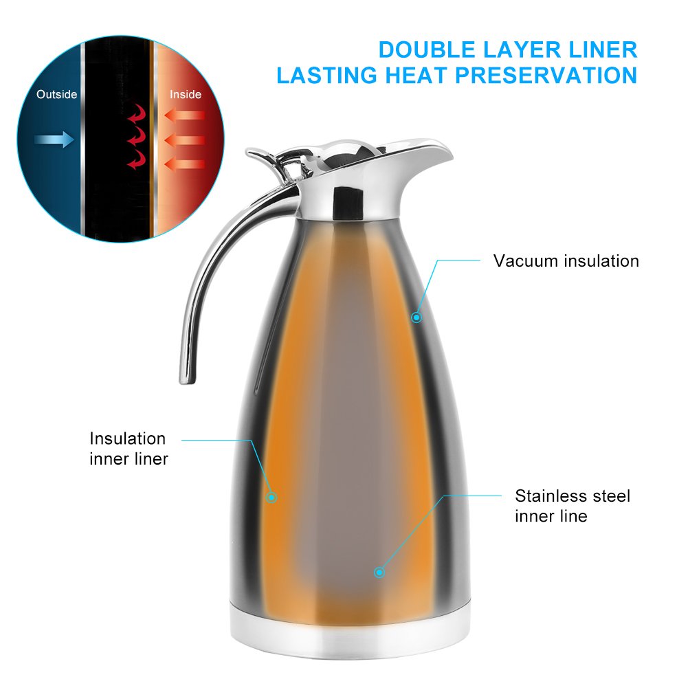 Hao-fan Thermosfles van 2 liter voor water, koffie, theepot, onbreekbare dubbelwandige roestvrijstalen vacuüm geïsoleerde kan warm/koud karaf (blauw