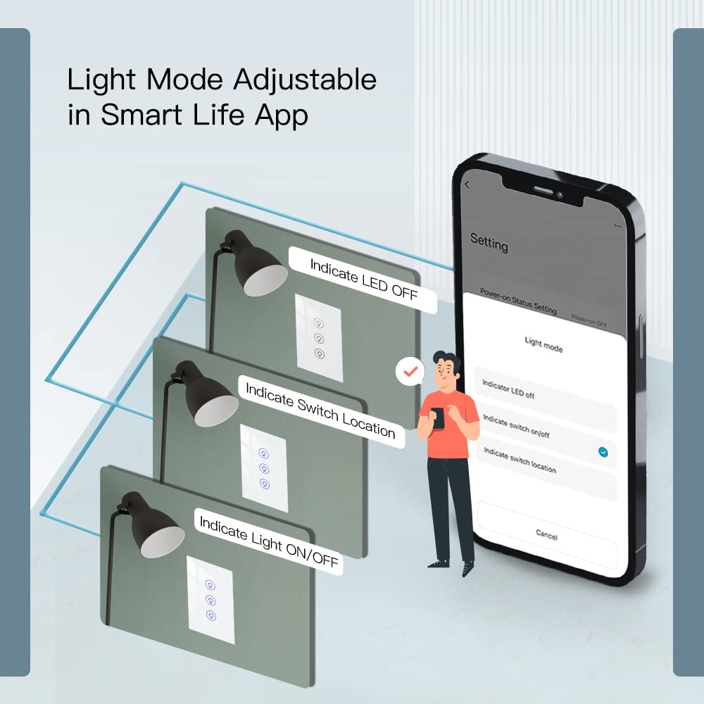 MOES Triple Dimmer Switch for LED Lights, Full Range Dimming, WiFi Smart Light Switch Neutral Wire Required, Single Pole, 300W INC, 75W LED/CFL, Smart Life/Tuya APP Remote Control