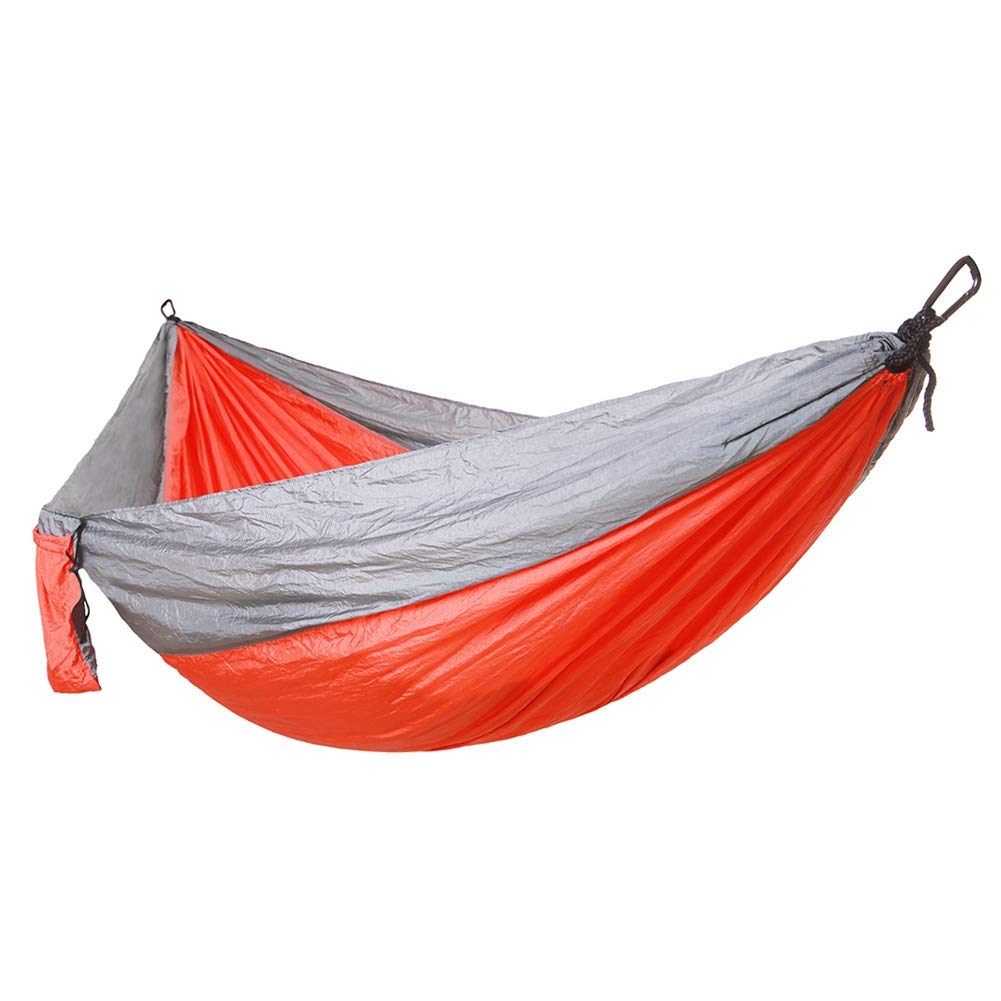 Hammock, Portable Camping Travel Single Hammock Hanging Bed with Tree Strap WStrong Loading Capacity Hanging Bed for Hiking, Outdoors(Gray + Orange)