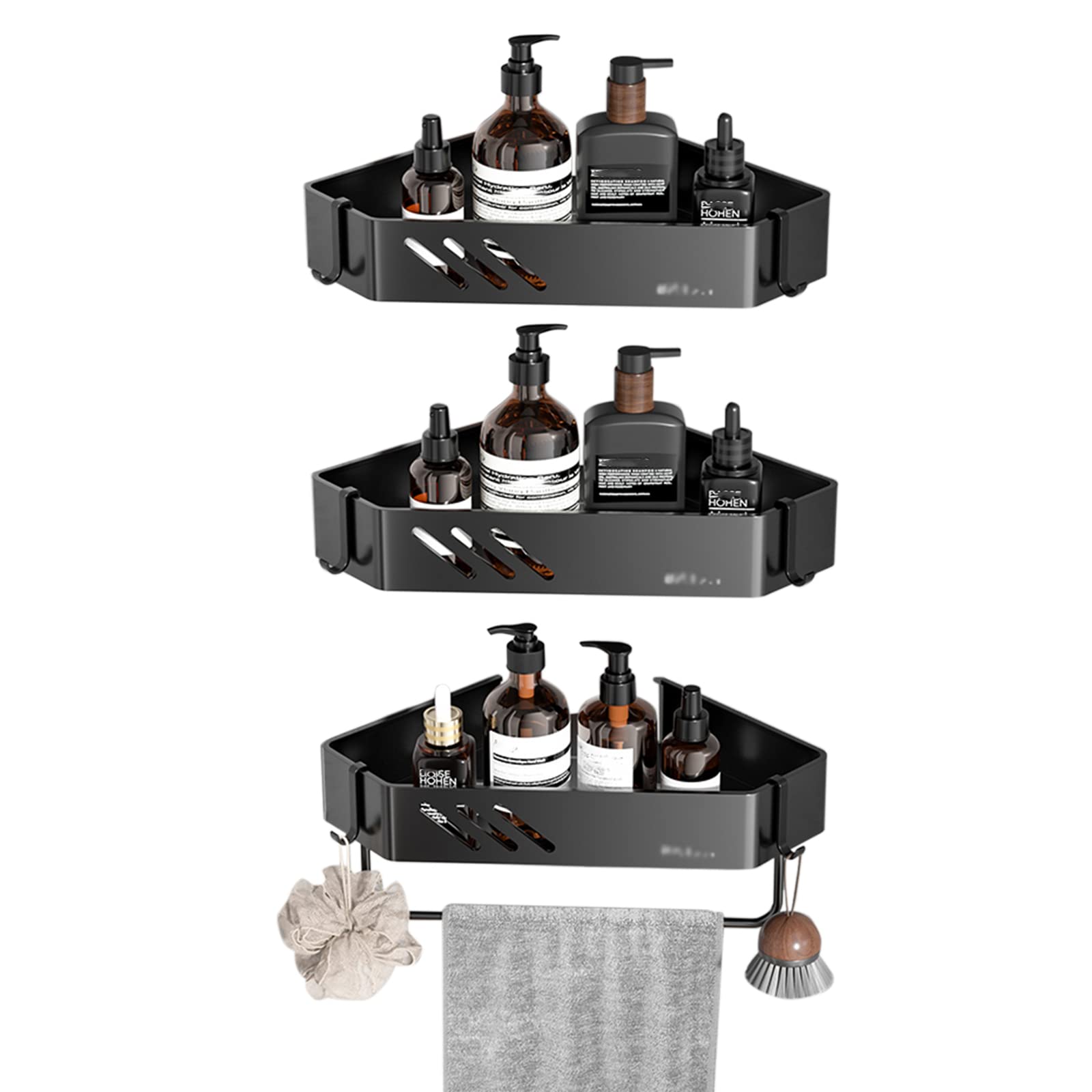 ZTIMEEBL Shower Caddy with Hook Rack Wall Bathroom Shelves Adhesive No Drill Space Aluminum for Toilet Silver B
