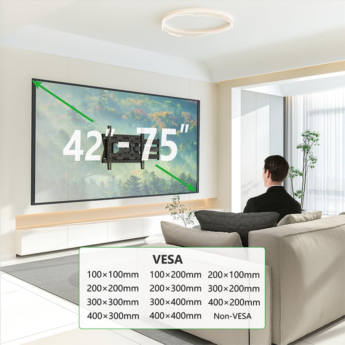 XTRARM TiTon 120 cm TV supporto da parete, ruota giro largo 120cm, fino 75 pollici 40 kg VESA 400