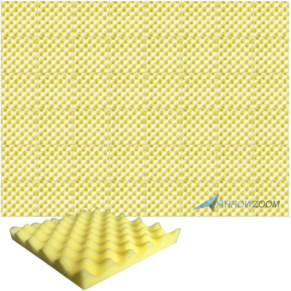 Super Dash (48 Pack) of 25 X 25 X 3 cm Yellow Convoluted Egg Crate Acoustic Home Studio Soundproof Treatment Accessories Foam Wall Panel Tiles SD1052 (YELLOW)