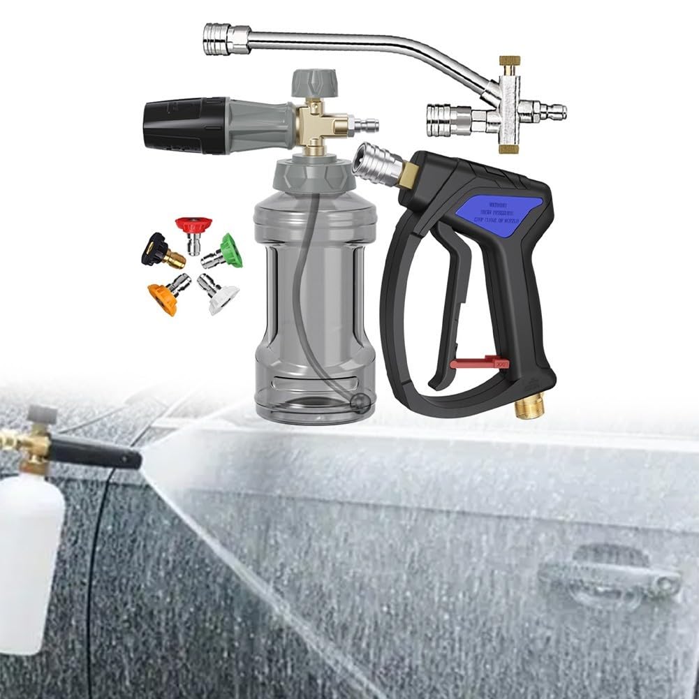 Lancia per idropulitrice ad alta pressione con flacone in schiuma di rame da 1000 ml, manico spray da 4000 PSI e set di ugelli regolabili per dispenser di sapone per lavaggio auto, kit di pulizia per