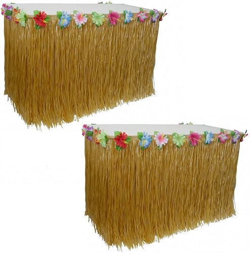 Falda de hierba de mesa para decoración de fiesta hawaiana Hula Luau suministros de decoración de mesa (9 pies) (Festucina x2)