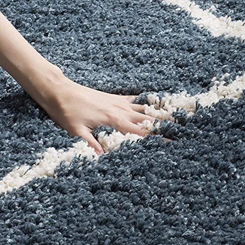 Image of Modern Anti Slip Shaggy Fluffy Fur Rectangular Rug And Carpet For Living Room, Bedroom (6X9 Feet, Blue & Ivory)
