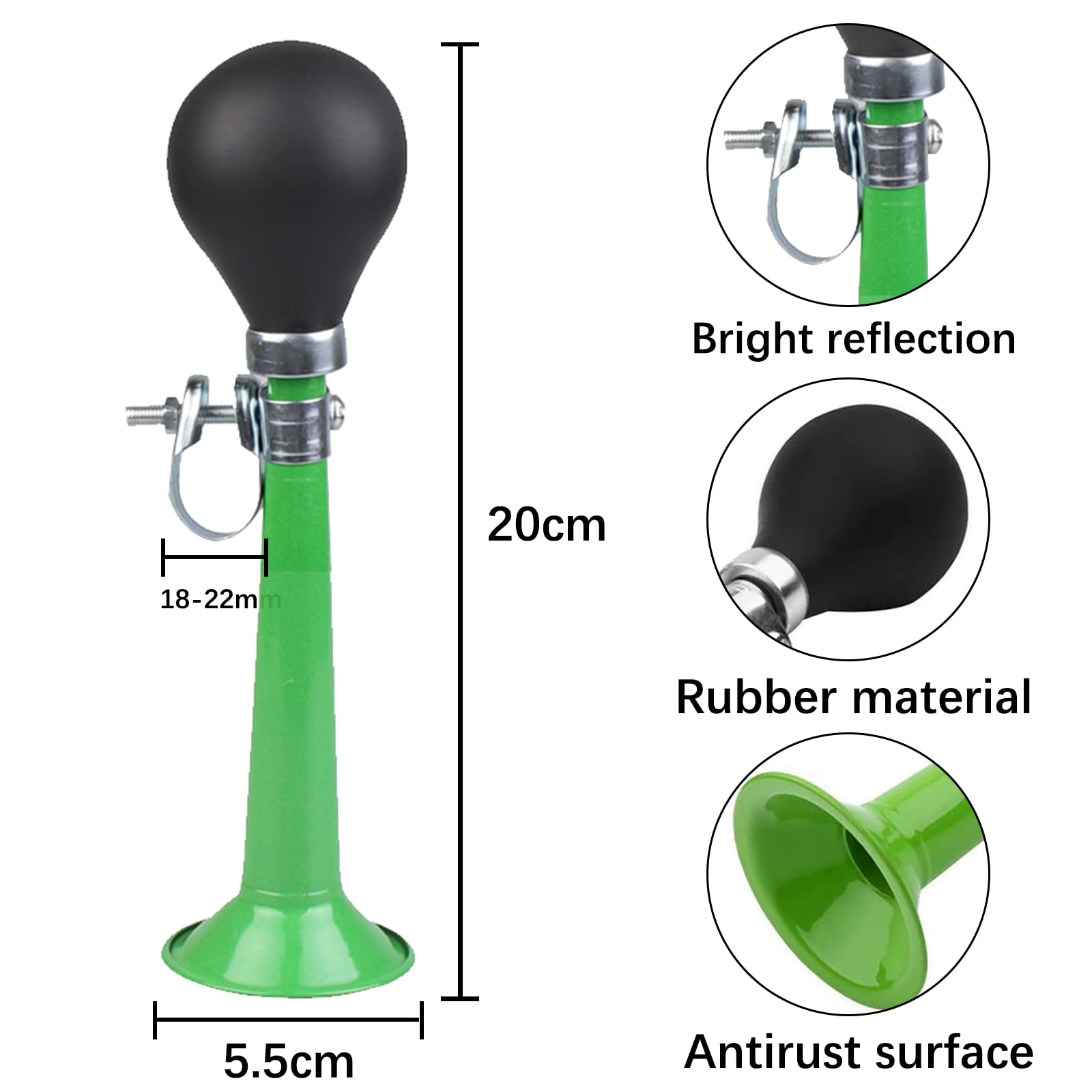 Clacson ad Aria per Bicicletta in Metallo 2 Pezzi Verde+Rosso con Morsetto Regolabile