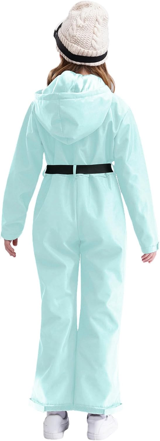 TiaoBug Kids Snowsuit for Girls One Piece Ski Suit Hooded Jumpsuit Waterproof Mountaineering Hiking Overalls