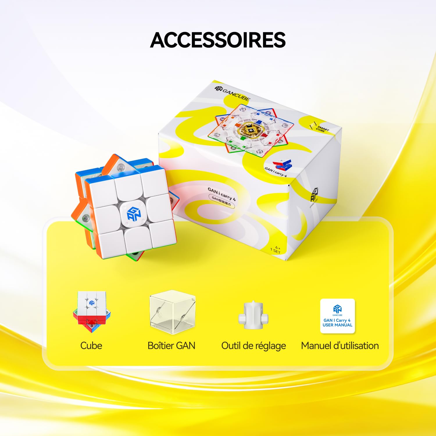 GAN 356 i Carry 4, Speed Cube Connecté Bluetooth 3x3 Magnétique Intelligent Électronique avec Suivi des Mouvements, des Étapes et Minuterie Via Application, Compétitions en Ligne(Version Mat)
