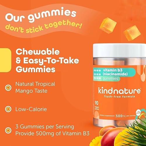 Miniatura 5 de kindnature Gomitas de niacina con vitamina B3  Suplemento de niacinamida sin rubor de 500 mg  Veganas, sin OMG, bajas en calorías, sin gluten, soja,
