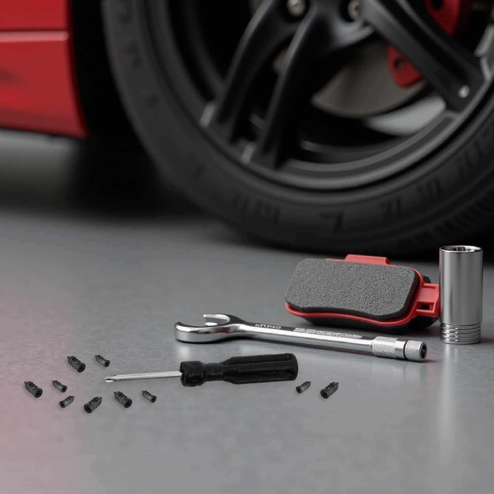 61 Piezas Kit de Tapones de Goma para Neumáticos y Clavos de Goma para Reparación de Neumáticos con Destornillador Manual para Coche y Bicicleta Reparación Rápida y Portátil en