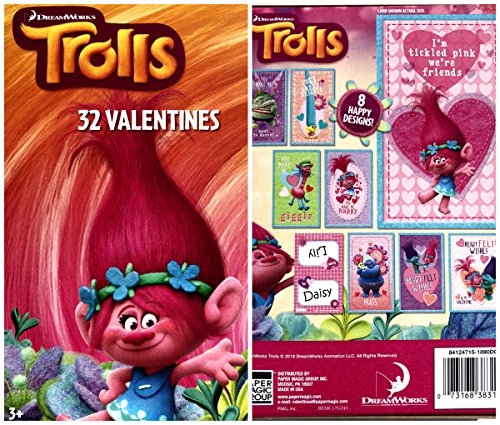 Dreamworks Trolls Valentine Cards 32 Count 2018 Design