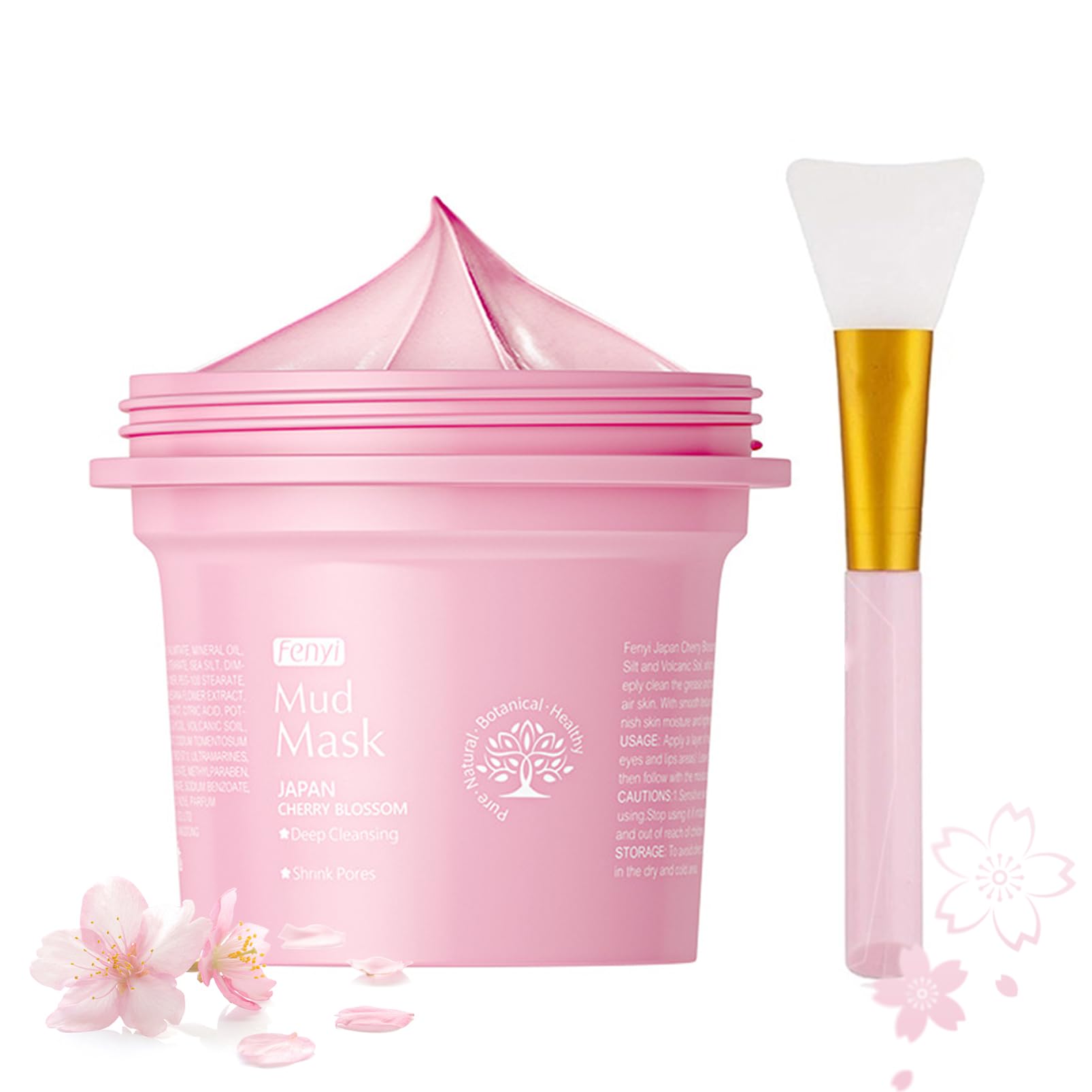 Clay Mask for Face, Cherry Blossom Clay Mask & Scraper, Sakura Deep Cleans Pink Face Masks Skincare Clay, Facial Masks for Women Skin Care, Hydrating, Tighten, Remove Blackhead & Shrink Pore, Acne