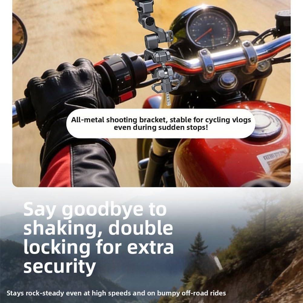 Klips na kierownicę ze stopu aluminium do kamer sportowych: regulacja w poziomie 180° i 210° w pionie, stabilny uchwyt rowerowy do motocykli i rowerów, szary