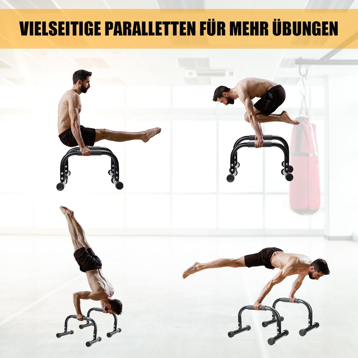 AmazeFan Parallettes Bars, Push Up Bars Trening siłowy do postawienia na rękach, pełna plansza i dipy, kalisteniczna, gimnastyczna, [42 x 25 x 25 cm] uchwyt do stojaków push up do ćwiczeń podłogowych