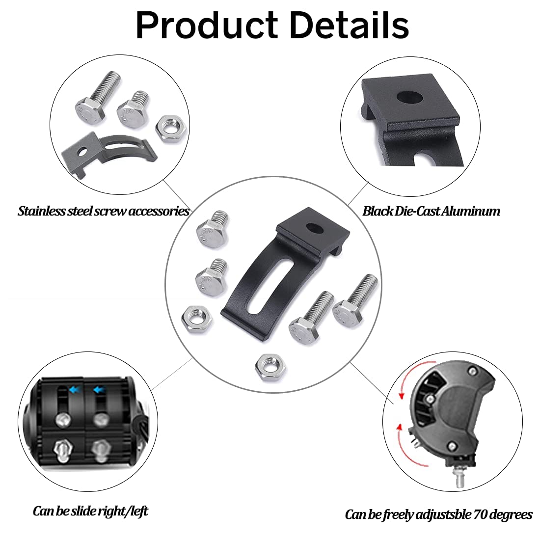 2PCS Universal Slide Mount Brackets For LED Light Bars – Adjustable Base Mount Kit