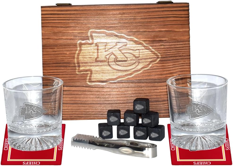 The Memory Company | Licensed NFL Giftable Team Glass Set with Cubes and Coasters