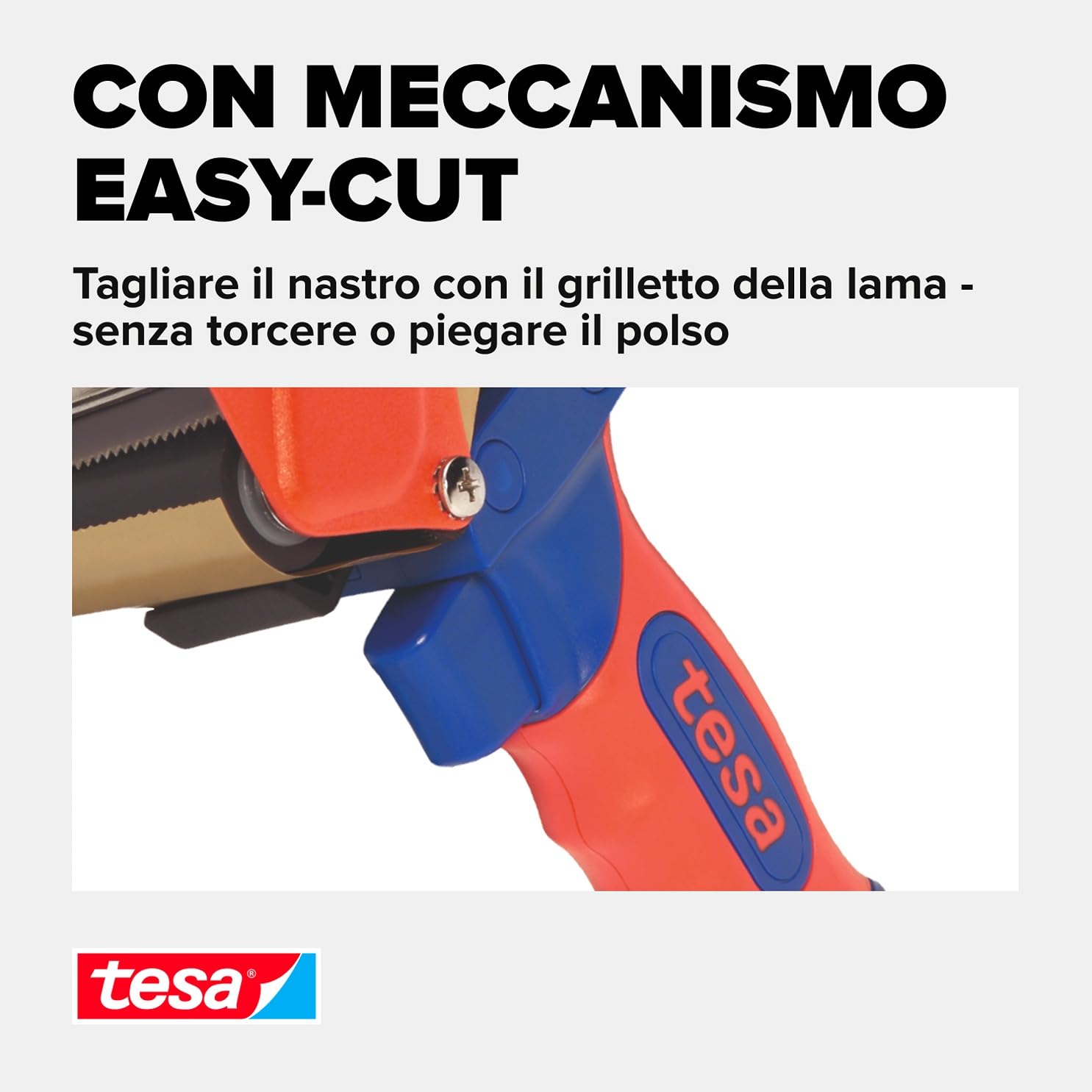 tesapack Dispenser Manuale Economy per Nastro da Imballaggio - Dispenser ergonomico portatile in metallo robusto - Per rotoli fino a 50 mm di larghezza - Colore: Blu e Rosso