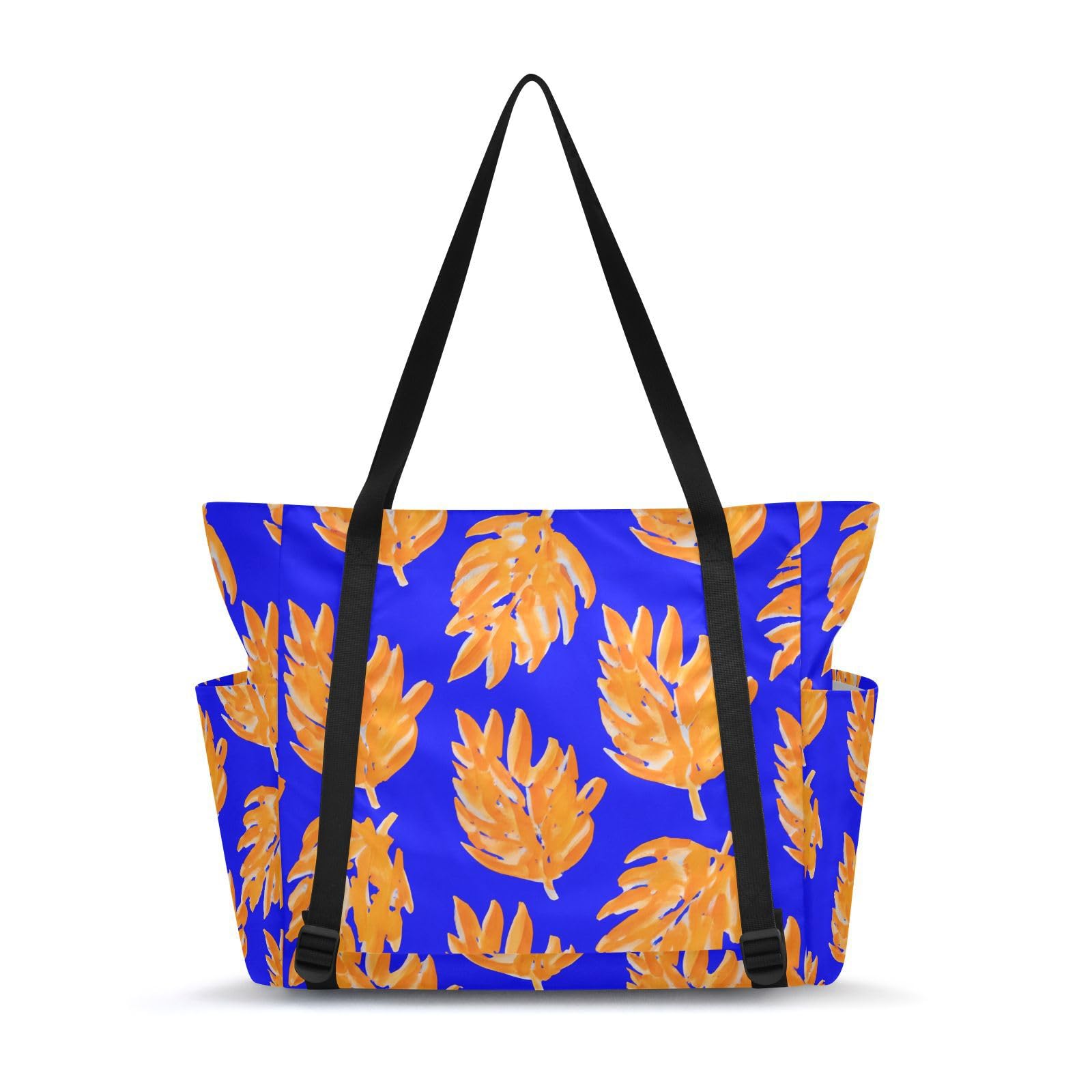 Lxqimora Leaves Watercolor Bright Blue Yoga Mat Bag for Women Water-Resistant Gym Bag with Yoga Mat Holder Tote Bag for Pilates Yoga Office Gym