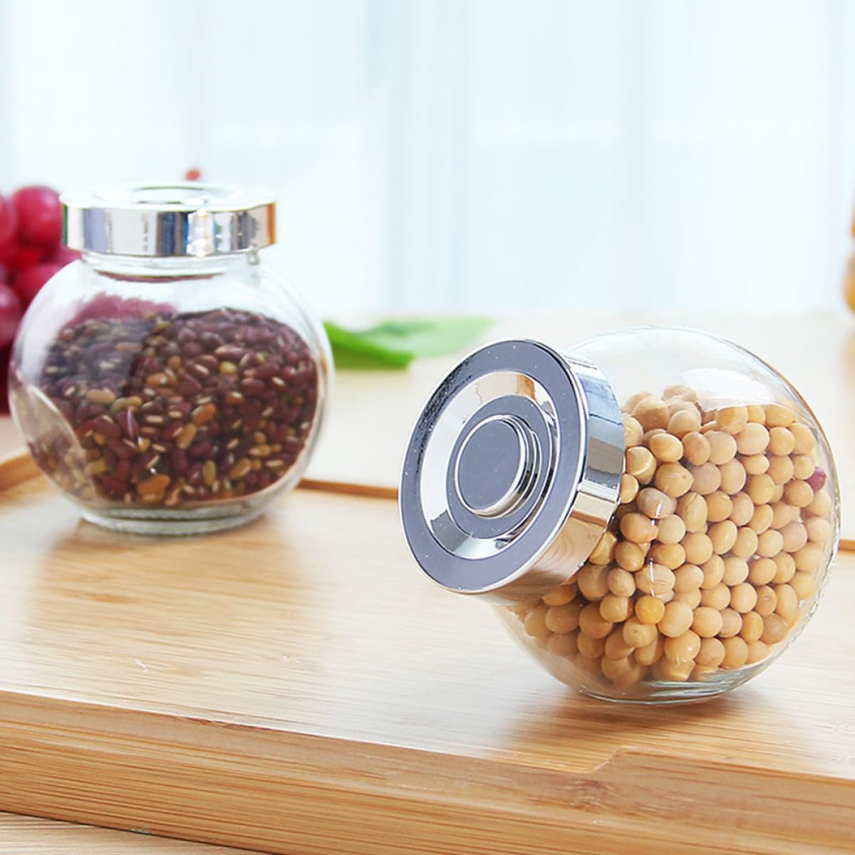 Ciieeo Set di 8 Barattoli Ermetici in Vetro per Cucina, Leggeri e Trasparenti, per Conservare Cereali e Mantenere Freschi gli Alimenti
