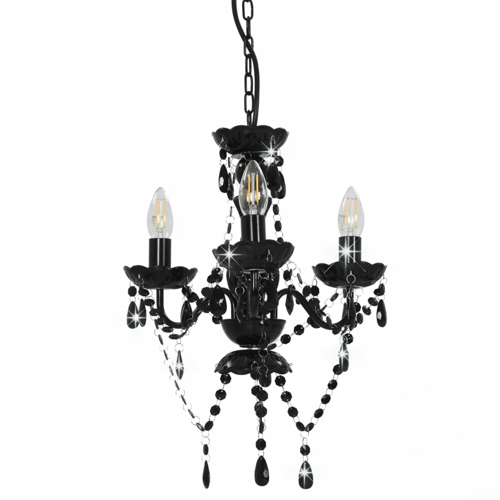 Rantry Kronleuchter mit Perlen Schwarz Rund 3 x E14 Lampen