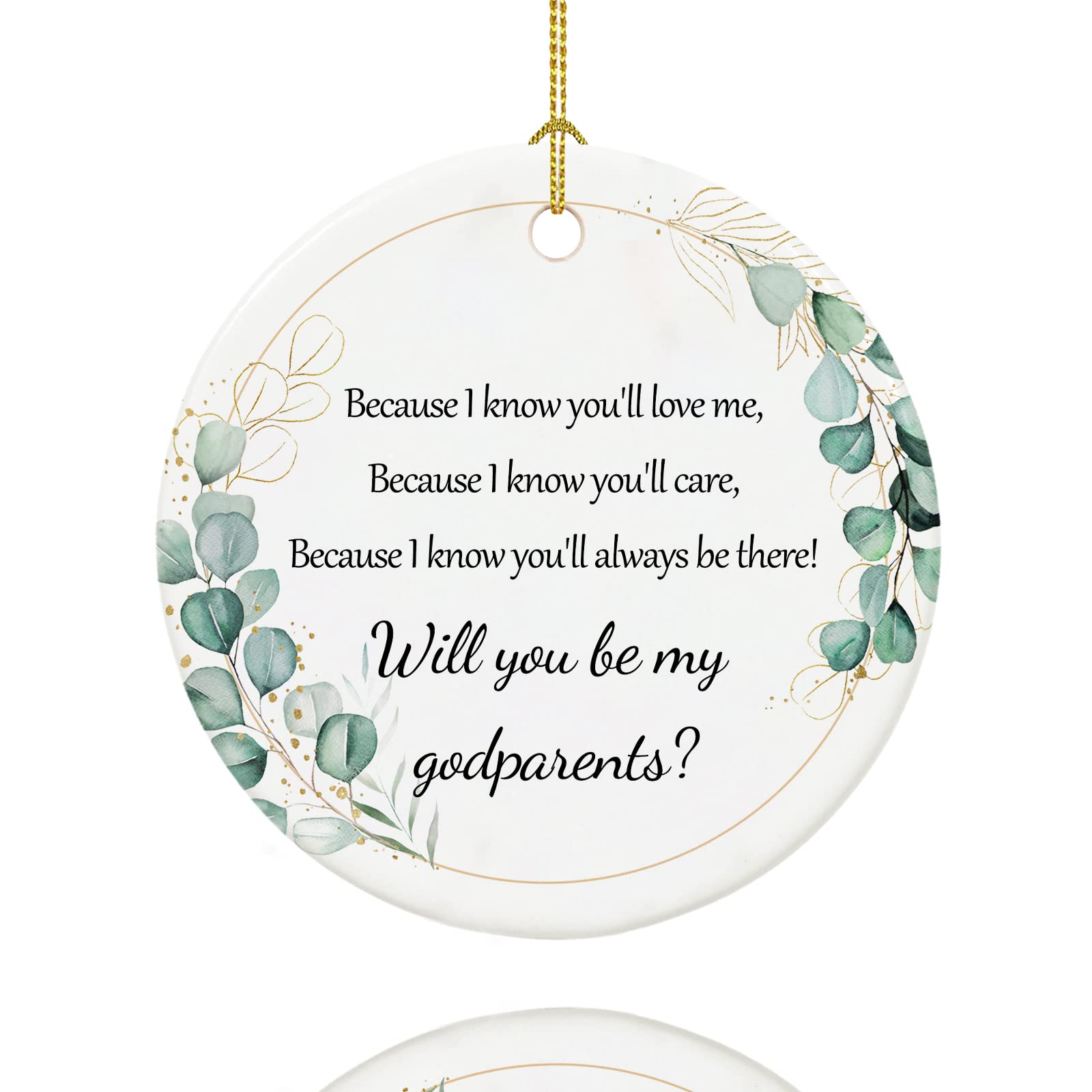 Will You Be My Godparents Proposal Gift, God Parents Presents Proposal Ornament, Ceramic Baptism Keepsake Christmas Ornaments with Ribbon and Gift Box